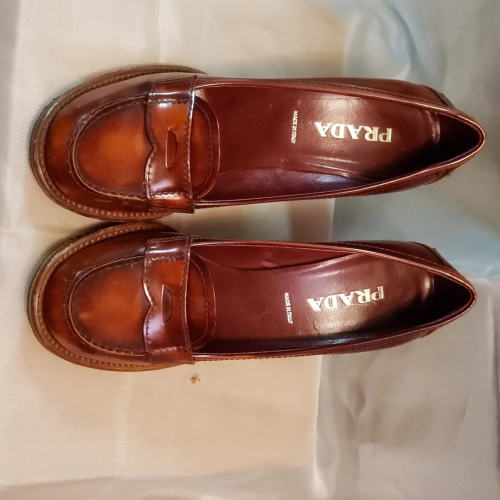 Prada heels size 36/6 copper red stacked 3.5" heels - Picture 7 of 8